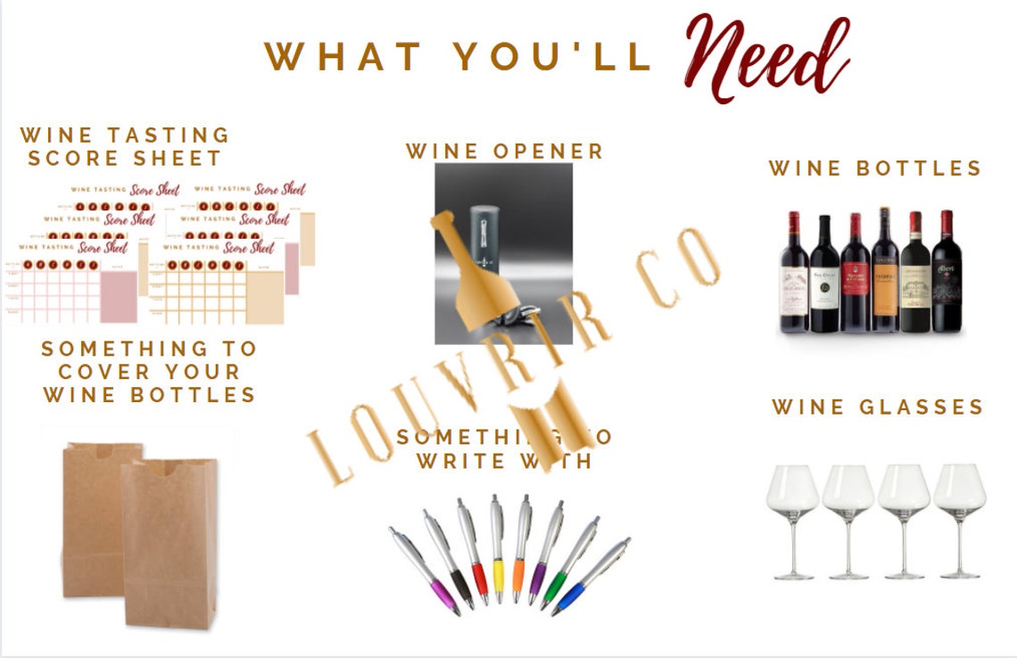 Wine Tasting Kit Print at Home INSTANT DOWNLOAD Instructions, Game Terms, 10 Scorecard, Labels Wine Tasting Kit Print at Home INSTANT DOWNLOAD Instructions, Game Terms, 10 Scorecard, Labels