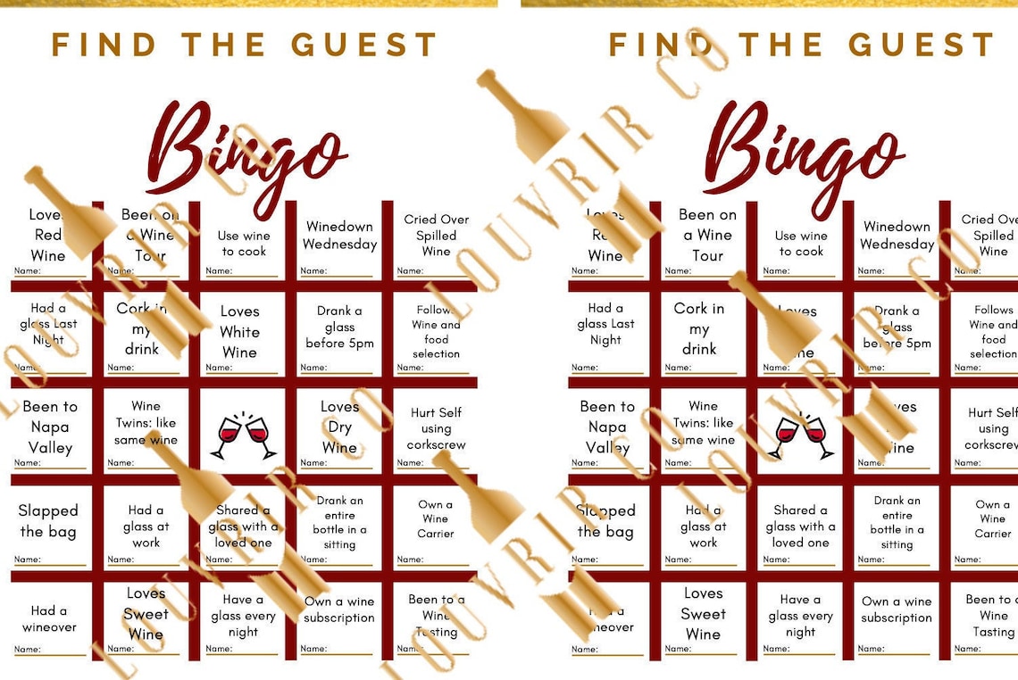 Wine Party Find the Guest BINGO Wine Edition Print at Home - Etsy