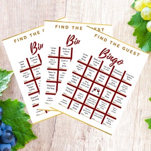 Wine party Find the Guest BINGO Wine Edition Print at Home - INSTANT DOWNLOAD - 5 Individual Games Cards