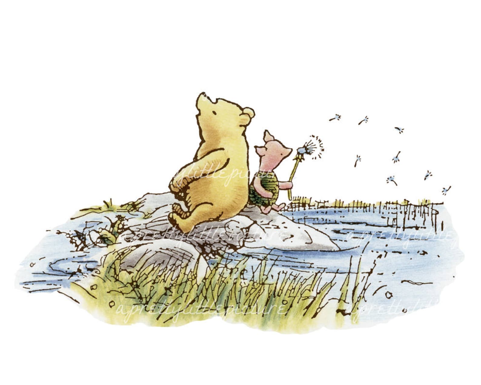 Classic Winnie the Pooh Print Featuring Pooh and Piglet on a Etsy