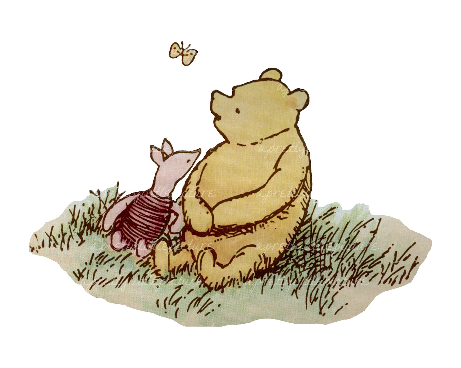 Classic Winnie the Pooh Print Featuring Pooh and Piglet on a Etsy