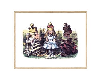 Alice in Wonderland Print, Queen's Garden Vintage Wall Art