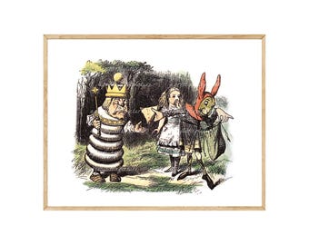 Alice in Wonderland Print, Queen's Garden Vintage Illustration