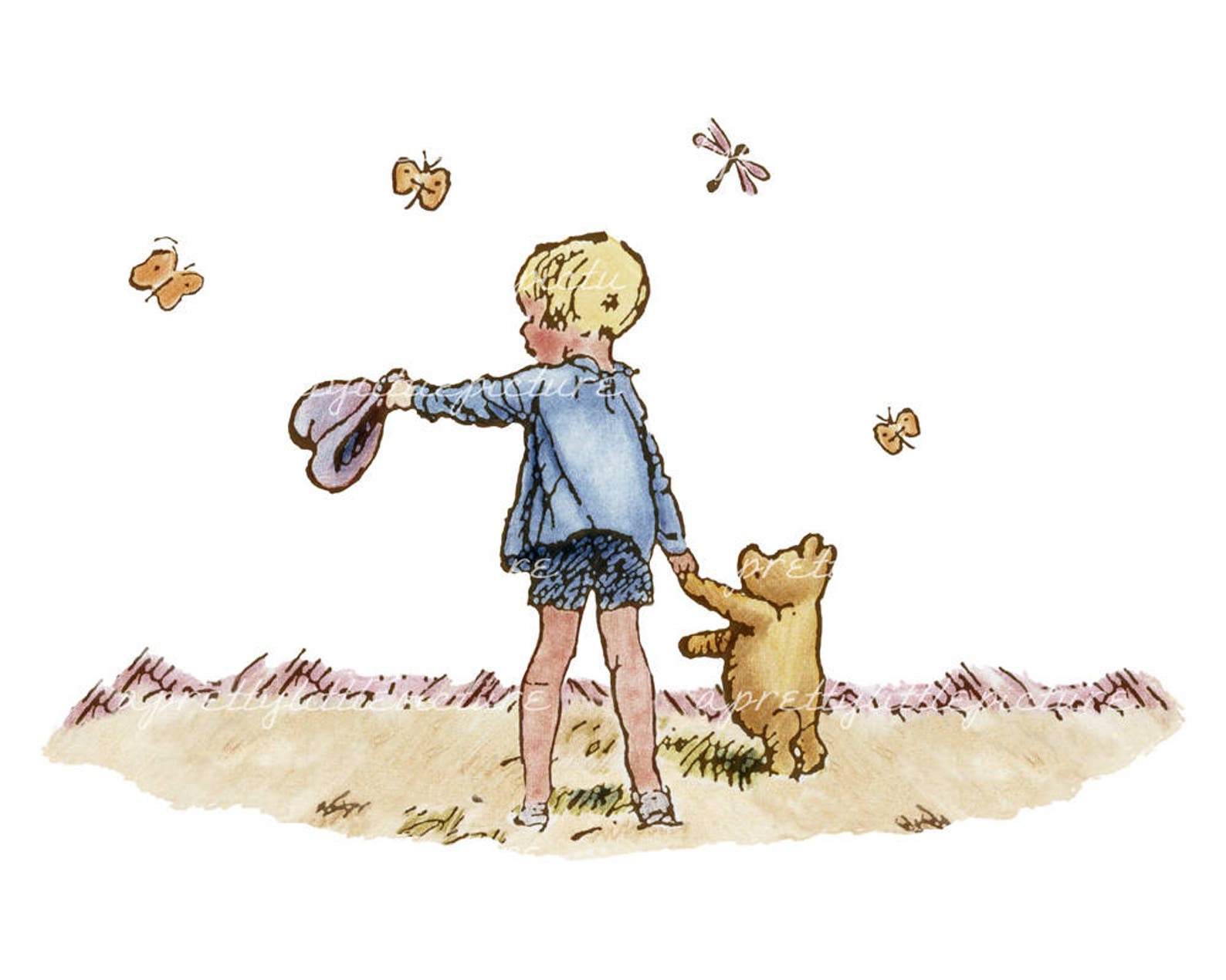 Classic Winnie the Pooh Print Featuring Christopher Robin with Etsy