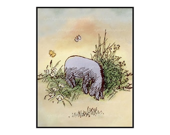 Classic Pooh Eeyore Art Print, Nursery Wall Decor