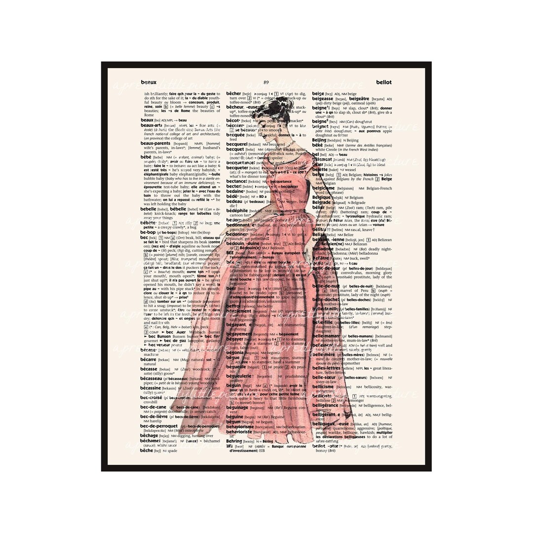 Vintage Fashion Lady Art Print on French Dictionary Page - Etsy