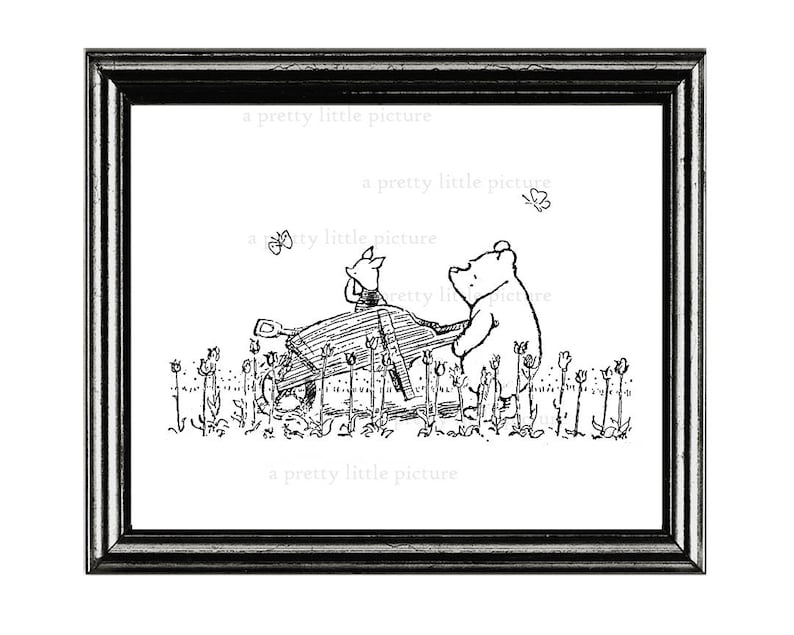 Black and White Classic Winnie the Pooh Print Featuring Pooh Etsy