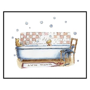 Winnie the Pooh Bathroom Wall Art. Classic Pooh Art Print. Classic Pooh Nursery Art. Classic Pooh Bathroom Decor. Pooh Illustration. Bathtub