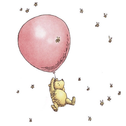 Winnie the Pooh Print, Blue Balloon Nursery Art - Etsy