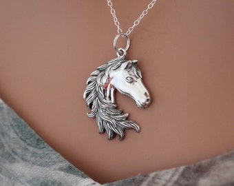 Sterling Silver Horse Pendant Necklace, Horse Head Pendant Necklace, Horse Lover Charm Necklace, Horse Necklace, Equestrian Necklace