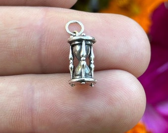 Sterling Silver 3D Hourglass Charm: Time Keeper Pendant