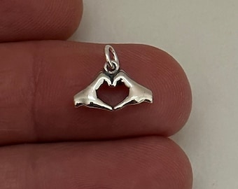 Sterling Silver Heart Hands Charm, Silver Heart Hands Pendant, Silver Heart Hands Charm, Silver Heart Hands Pendant, Heart Hands Charm