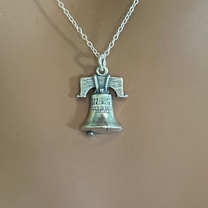 Sterling Silver Liberty Bell Necklace, Sterling Silver Oxidized Liberty Bell Pendant Necklace, Silver Oxidized Liberty Bell Necklace