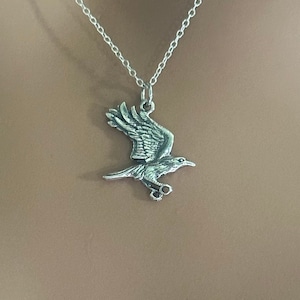 Sterling Silver Flying Raven Necklace, Silver Flying Raven Charm Necklace, Silver Raven Necklace, Flying Raven Bird Necklace, Raven Necklace