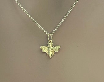 24K Gold Plated Honey Bee Necklace: Sterling Silver Charm, Gold Chain