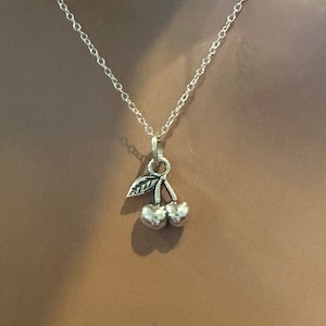 Sterling Silver Two Cherries Charm Necklace, Silver Two Cherries Charm Necklace, Silver Two Cherries Necklace, Two Cherries Necklace