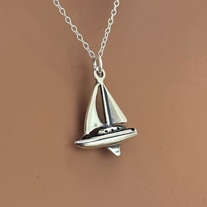 Sterling Silver Sail Boat Necklace, Sterling Silver Sail Boat Charm Necklace, Silver Sail Boat Charm Necklace, Sail Boat Charm Necklace