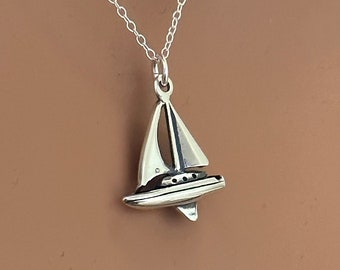 Sterling Silver Sail Boat Necklace, Sterling Silver Sail Boat Charm Necklace, Silver Sail Boat Charm Necklace, Sail Boat Charm Necklace