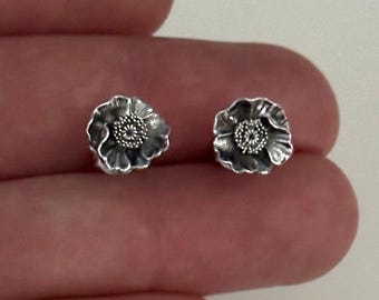 Sterling Silver Poppy Post Earrings: August Birth Flower