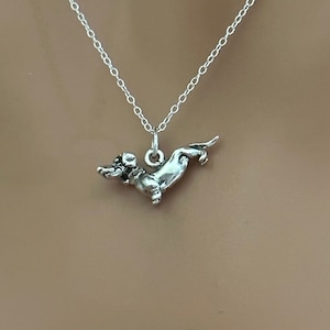 Sterling Silver Dachshund Necklace, Sterling Silver Dachshund Dog with Movable Head Necklace,Silver Dachshund Dog with Movable Head Necklace
