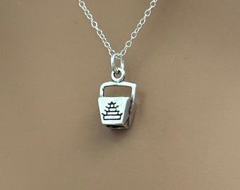 Sterling Silver Chinese Take Out Box Necklace