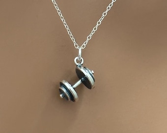 Sterling Silver Dumbbell Necklace: Fitness Jewelry