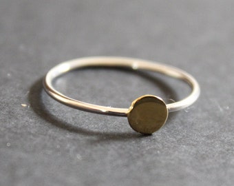 Sterling Silver Stacking Ring with Bronze Dot, Silver Stacking Ring with Bronze Dot, Stacking Ring with Bronze Dot