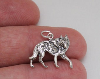 Sterling Silver 3D Wolf Charm Pendant