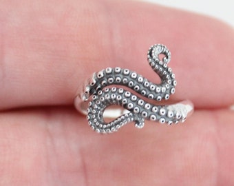 Sterling Silver Octopus Tentacle Adjustable Ring, Silver Octopus Tentacle Adjustable Ring, Octopus Tentacle Adjustable Ring, Octopus Ring
