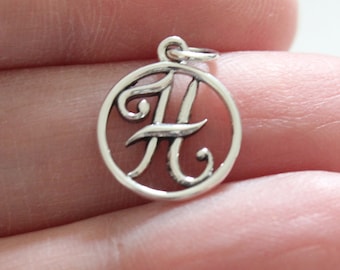 Sterling Silver Cursive Letter H Charm: Rustic Initial Pendant