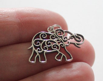 Sterling Silver Elephant Charm: Scrollwork Pendant