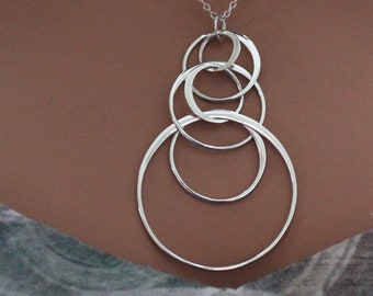Sterling Silver Seven Circles Necklace, Floating Pendant