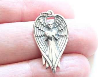 Sterling Silver Angel Pendant Holding Heart Charm