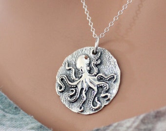 Sterling Silver Octopus Coin Necklace: Ancient Charm Pendant