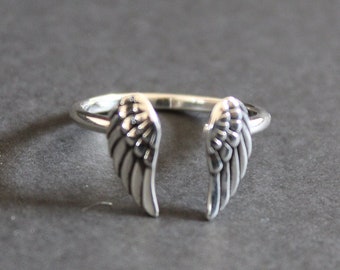 Sterlingzilveren ring met engelvleugel - verstelbaar