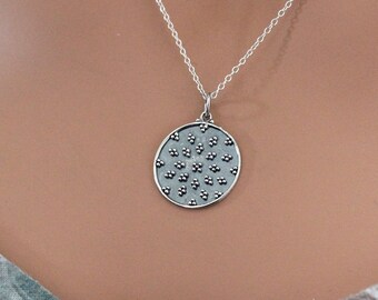 Sterling Silver Granulation Circle Charm Necklace, Sterling Silver Granulation Circle Necklace, Circle Necklace