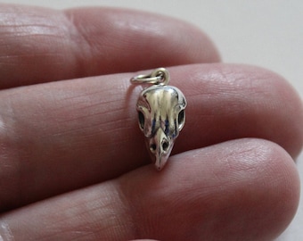 Sterling Silver Sparrow Bird Skull Pendant Charm
