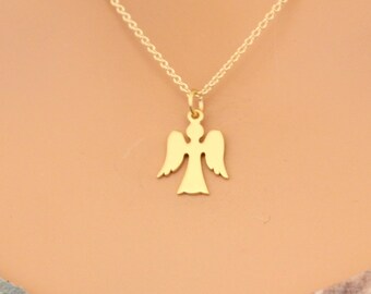 24K Gold Plated Angel Necklace: Guardian Charm, Gold Filled Chain