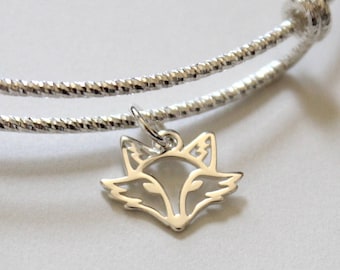 Sterling Silver Fox Charm Bracelet: Bangle