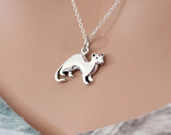 Sterling Silver Ferret Charm Necklace, Sterling Silver Ferret Necklace, Sterling Silver Cute Ferret Necklace, Ferret Lover Necklace