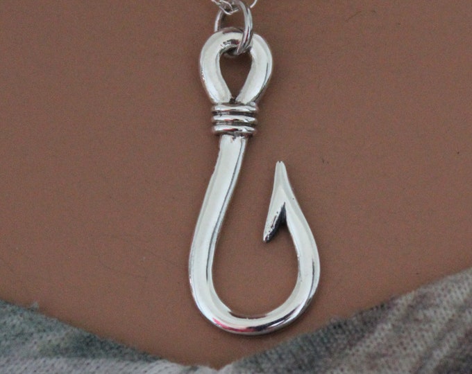 Sterling Silver Fishing Hook Charm Necklace Silver Fishing Etsy