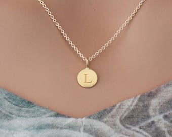 Gold Simple L Initial Necklace, Gold Stamped L Necklace, Stamped L Initial Necklace, Gold Small L Initial Necklace, Gold L Initial Charm