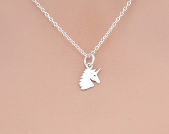 Sterling Silver Unicorn Charm - Flat Unicorn Head Necklace, Silver Unicorn Head Necklace, Magical Unicorn Head Necklace, Unicorn Necklace