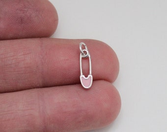Sterling Silver Pink Safety Pin Charm: New Mom Gift