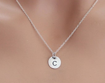 Sterling Silver Oxidized Initial C Charm Necklace, Antiqued Initial C Charm Necklace, Sterling Silver Antiqued Initial C Charm Necklace