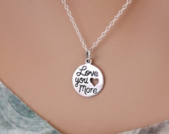 Sterling Silver Message Charm - Love You More Necklace, Silver Love You More Message Charm Necklace, Love You More Charm Necklace