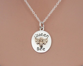 Collar de abeja reina de plata de ley: colgante de abeja de bronce