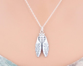 Sterling Silver Cicada Charm Necklace, Silver Cicada Charm Necklace, Cicada Pendant Necklace, Cicada Charm Necklace, Cicada Necklace