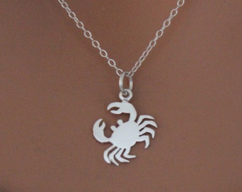 Sterling Silver Flat Crab Charm Necklace: Ocean Animal Jewelry