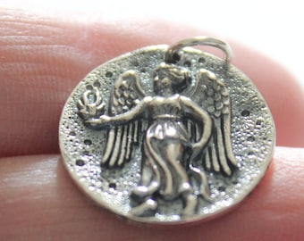 Sterling Silver Ancient Angel Coin Charm Necklace